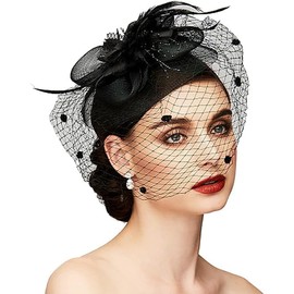 Flower Fascinator Hat Vintage Veil Hat Pillbox Hat with Veil Wedding Hat Flower Fascinator Headband Feather Mesh Face Veil Hat Flower Cocktail Tea Party Headwear Hats for Women Girl Wedding Fascinator