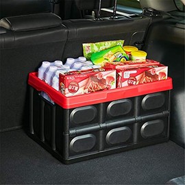 Cajón organizador plegable para maletero de coche, contenedor de plástico apilable con tapa de 55 litros de capacidad para vehículos familiares,...   