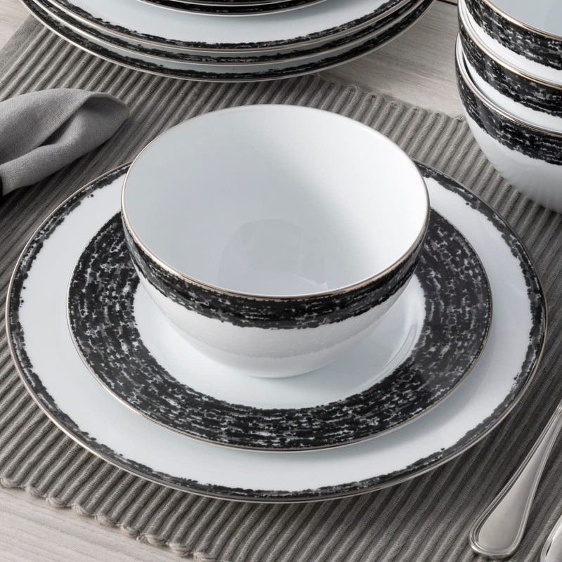 Noritake Black Rill 12-Piece Set, Service for 4 in Black/White