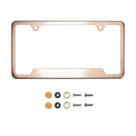 KA DEPOT Bottom Corner Cut Out Version Rose Gold Chrome Polish Mirror License Plate Frame T304 Stainless Steel + Metal Screw Caps