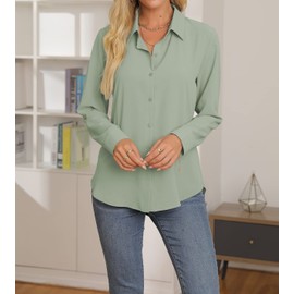 NONSAR Women's Blouse, V-Neck Shirts, Elegant Casual Work Tops with Buttons, Short Sleeve Tops, Pea Greeen