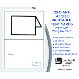 OfficeGear Extra Large (A5 Size) Tent Cards Table Place Cards – 25 Pack of 250gsm Perforated Scored Printable Folding Name Cards for Hotels Restaurants Conference Events – 148.5mm x 210mm When Folded