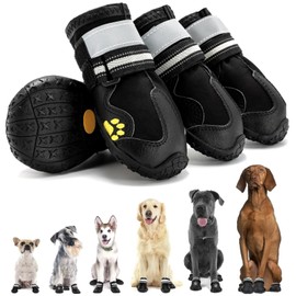 KodMtiz Dog Shoes, Dog Boots for Small, Medium & Large Dogs, Anti-Slip & Paw Protectors Pet Shoes for Indoor/Outdoor Walking on Summer Hot Pavement, Winter Snowy Day,Rainny Day (4PCS, Black)