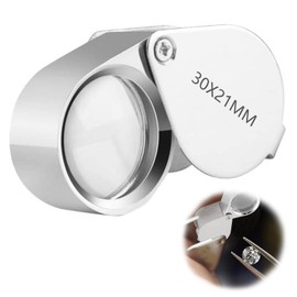 Jeweller Magnifying Glass, Metal 30x Magnification, Pocket Metal Folding Magnifying Glass, Gemstone Magnifying Glass, Foldable Magnifying Glass with for Crafts, Jewellery, Cards, Stamps, Text,