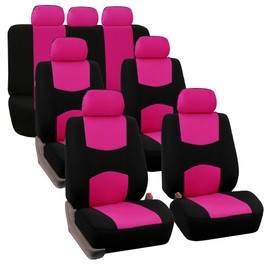 FH Group Flat Cloth Full Set Car Seat Covers Three Row 7 Seater - Universal Fit for Cars, Trucks & SUVs Pink