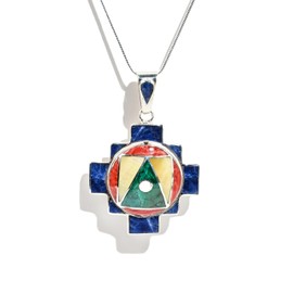 950 Sterling Silver Four Directions Totem Peruvian Chakana Pendant Necklace, Reversible, 2"