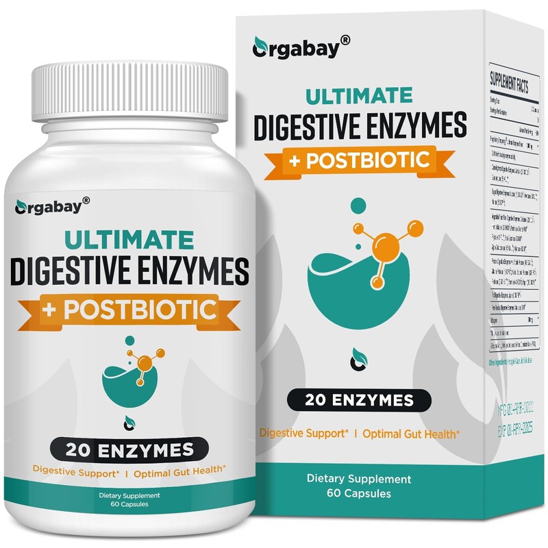 Orgabay Enzimas digestivas de 1000 mg con posbióticos, mezcla de