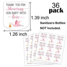 Hand Sanitizer Labels Thank You for Showering Our Little One with Love Stickers, Baby Shower Favor Stickers, Baby Shower Party Favors for Girl.