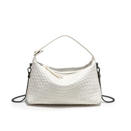 Sweetovo Hobo Bag for Women Vegan Leather Small Tote Crossbody Shoulder Purse Top Handle Handbag Satchel with Metal Chain, 2-white, Small