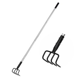 BARAYSTUS Long Hand Cultivator, Carbon Steel & Stainless Steel Tiller Cultivator, Garden Cultivator with Telescopic Handle and Soft Handle Cover, Hand Tiller for Digging Loosening Weeding