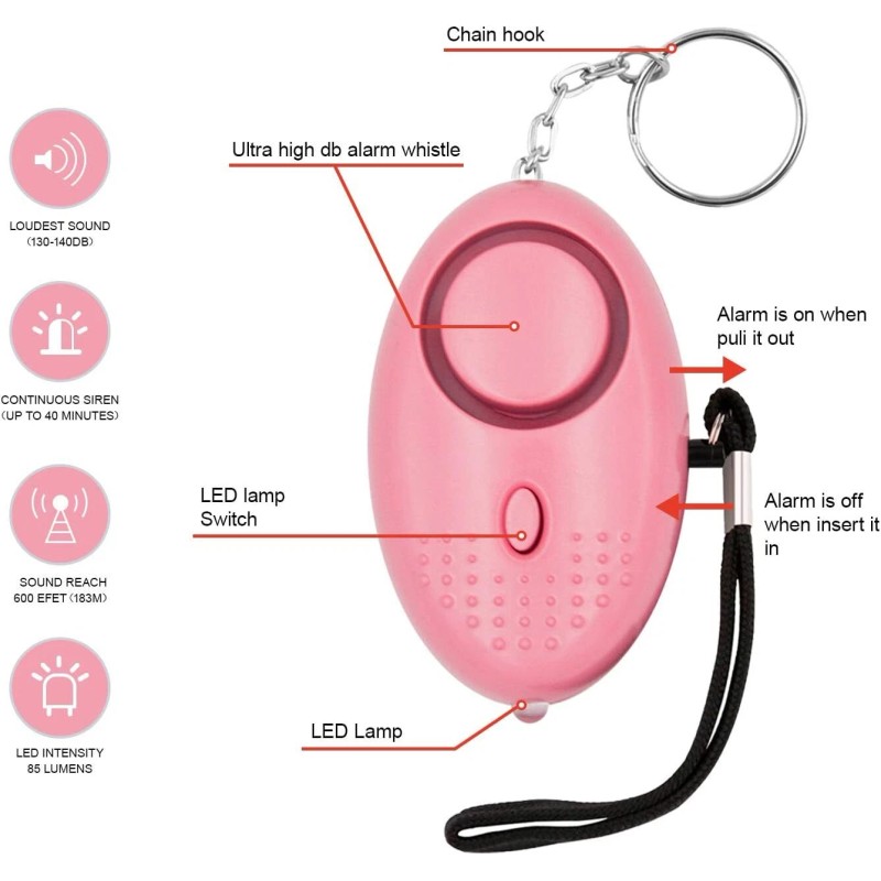 Kosin Personal Alarm 140Db Loud Safety Keychain With Led Light