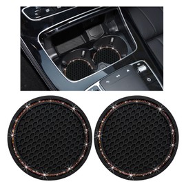 Kewucn 2 Pack Bling Car Cup Coaster, 2.75 Inch Rhinestone Silicone Auto Cup Holder Insert Coaster, Anti Slip Crystal Soft Rubber Cup Pad, Universal Vehicle Accessories for Women (Black&Pink)