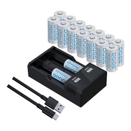 ABCTOY 16340 Rechargeable Battery 2800mAh 3.7V Li-ion Button Top for Headlamp Flashlight (16340 Battery+Charger, 16 Pack)