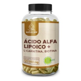 Ácido Alfa Lipoico Con L-Carnitina Y Biotina Suplemento Raices Zen 120 Cápsulas Sin Sabor Para Más De 2 Meses