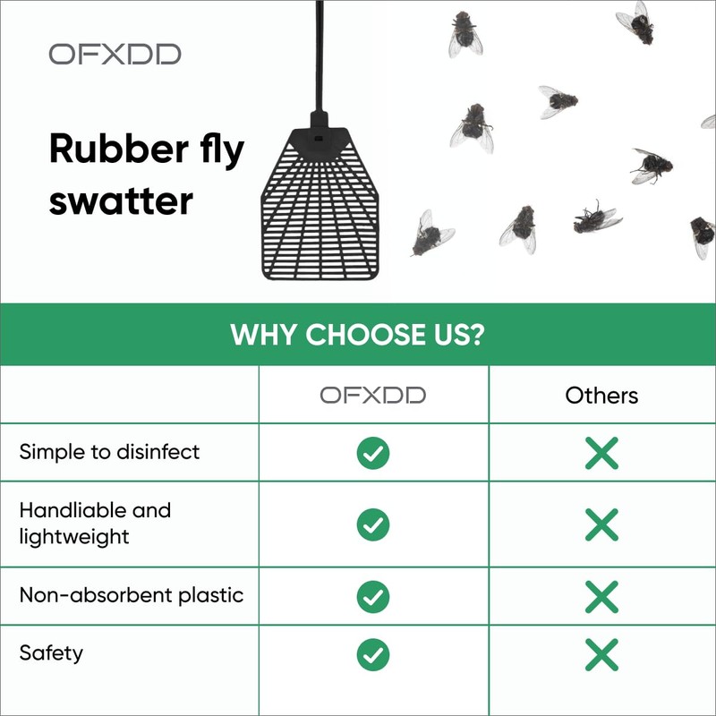 OFXDD Rubber Fly Swatter, Long Fly Swatter Pack, Fly Swatter