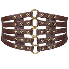 MEGAUK Women's Leather Belt Wide Rivets Belt Elastic Waist Belt Vintage Rivet Belt Hip Belt Tie Belt Lolita Corset with Ring Buckle Design, brown