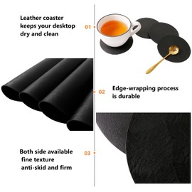 Set of 8 Round PU Leather Placemats, Waterproof Coffee Coasters, Kitchen Table Mats, Easy to Wipe Off for Dining Round Table