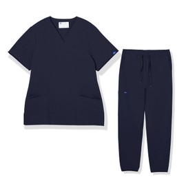 E-Song 2290 Unisex Scrub & Pants Set, V-Neck, Stylish, 9/4 Length, Jogger, 4-Way Stretch, Quick Drying, Lab Coat, Medical Care, Nursing, navy, L