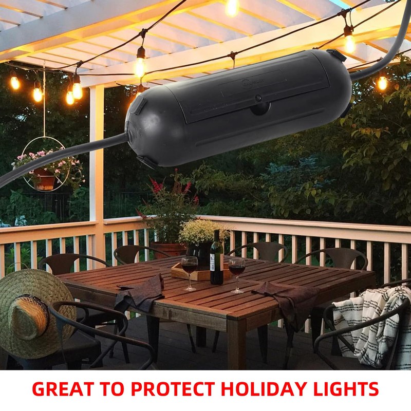 (4-Pack) Large Black Outdoor Extension Cord Plug Protector for AWG12/14/16