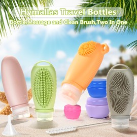 Hymallas Travel Bottles for Toiletries, Tsa Approved 3.4oz Travel Size Containers, Leak Proof Silicone Travel Containers, Refillable Travel Accessories for Shampoo Conditioner (Light colors)