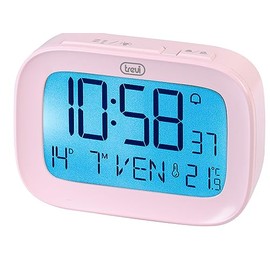 Trevi SLD 3850 Digital Alarm Clock with Integrated Thermometer Large LCD Display Clock and Calendar Snooze Function Pink