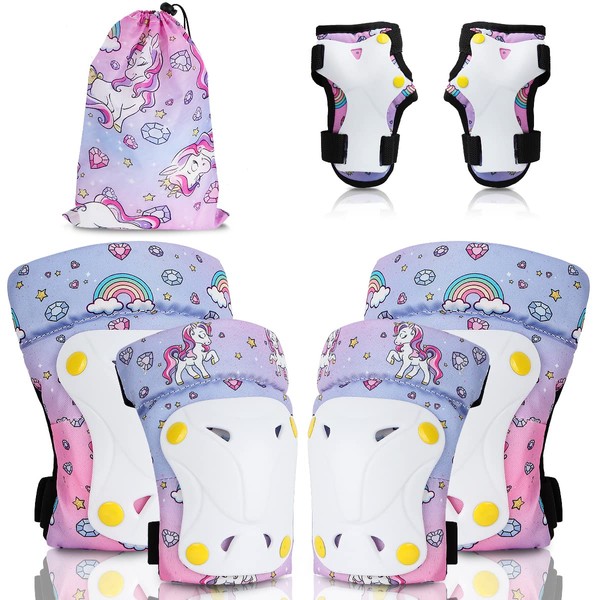 Tangaroa Knee Pads and Elbow Pads for Kids - Protective Gear Set with Wrist Guards & Portable Drawstring Bag, Adjustable Unicorn Pads for Girls/Boys - Skateboard/Roller Skating/Scooter/Cycling/Bicycle