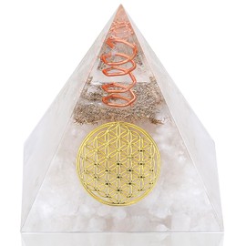 Orgone Pyramid Orgonite Crystal Pyramids for Positive Energy, Orgone Generator Protection Crystal Pyramid for Reduce Stress Reiki Healing Meditation Home Office Decor (Rock Crystal)