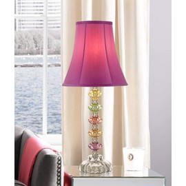 360 Lighting Bohemian Traditional Chic Style Accent Table Lamp 21" High Multi Colored Stacked Glass Teal Blue Orchid Bell Shade Decor for Kids Girls Living Room Bedroom Bedside House Home
