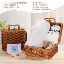 Baby Gift Set for Birth - 7 in 1 Newborn Gift for Boys & Girls with Blanket, Comforter, Wooden Rattle, Bib, Socks & Souvenir Box - Baby Gifts for Birth Girl Boy (White)