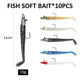 Pack of 10 Soft Fishing Lures with Single Hooks, Sea Fishing Lures, Sea Fishing Lures, Scale Spoons, Fishing Lures and Fishing Tackles, Suitable for Saltwater, Freshwater (11 cm)