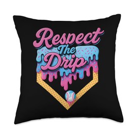Baseball Drip Boys Home Plate Ice Cream Respect The Drip Throw Pillow