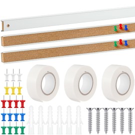 Threehoney 3 Pcs 36" x 1" Cork Strips Bulletin Bar Strips for Wall Bulletin Board Aluminum Trim Brown Cork Boards with Accessories for Paste Notes Photos Classroom Office Home Holiday Decor