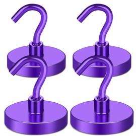 MIKEDE Magnetic Hooks,150LB Heavy Duty Magnets with Hook for Fridge, Super Strong Magnets Neodymium Extra Strength Industrial Hooks for Hanging, Toolbox, Cruise(Purple, 4 Pack)