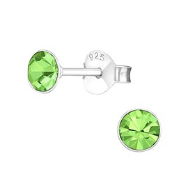 I love silver jewellery Peridot Green Crystal Diamond Cut Sterling Silver Stud Earrings - SIZE: 4mm Small & Dainty
