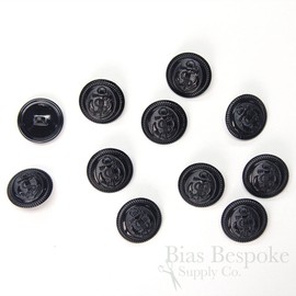 Set of 12 Navy Enamel-Covered Metal Anchor Buttons, 32 Line