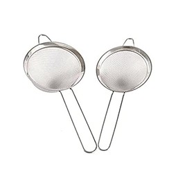 plastific Tea Strainers Set Fine Mesh Sieve with Long Handle Kitchen Colander Filter No Sharp Edges Small Medium Large Sizes for Tea Coffee Powder (2 x Stainless Steel Strainers)