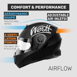 Westt Motorcycle Modular Helmets - Full Face Motorcycle Helmet with Flip up Dual Visor, DOT Approved, Men Women Helmet for Motorbike Street Bikes ATV