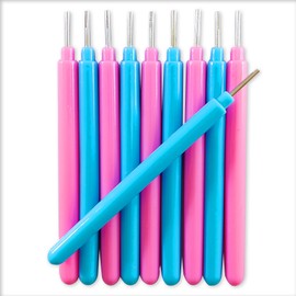 TOYVENTURES 10 Pcs Quilling Paper Pens, Paper Quilling Kits Quilling Slotted Tools Handmade Rolling Curling Quilling Needle Pen for Art Craft (Blue,Pink)