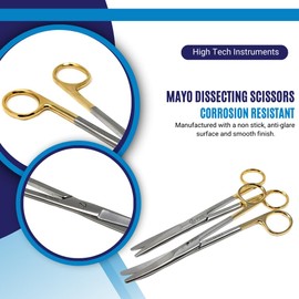 2 Pcs Surgical Mayo Dissecting Scissors 6.75" Blunt/Blunt Straight + Curved Blades With Gold Handles Medical Veterinary Shears for Students, Labs & Training Centres Stainless Steel