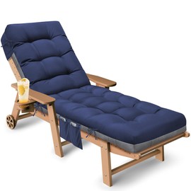 Tycdiose Outdoor Lounge Chair Cushion, Waterproof Chaise Lounge Cushions Replacement for Outdoor Furniture Thickened 71 x 22 x 4.7 Inches Non-Slip Patio Pool Lounge Chair Cushions with Ties (Blue)