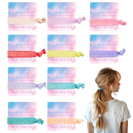 20pcs Colorful Elastic Hair Bands with Thanks Shimmer Cards Gift for Fans Women Birthday Party favors, 10 Colors