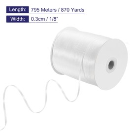 sourcing map Satin Ribbon, 1/8 Inch x 870 Yards White Single Face Polyester Satin Ribbon for Gift Wrapping, Crafts, Wedding Party Decorations, Bow Making