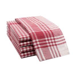 ZOLLNER Set of 5 Tea Towels, 50 x 70 cm, 100% Cotton, 180 g/m², Red Checked