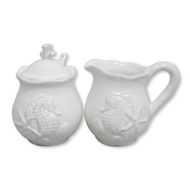 Blue Sky Ceramic Seahorse Sugar & Creamer Set, White