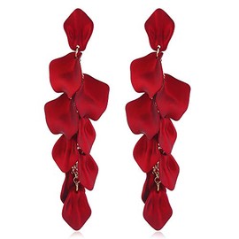 Long Acrylic Rose Petal Earrings Floral Flower Tassel Earrings Dangle Earrings Resin Rose Flower Long Tassel Sexy Leaves Floral Drop Earrings Bohemian Petal Flower Statement Earrings-Red