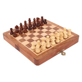 Ajuny Wooden Magnetic Chess Set With Chess Pieces Folding Game Board With Storage Gifts For Family 7x7 Inch