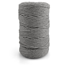 Netuno 1 x Macrame Yarn, Light Grey, 5 mm, 100 m, Twisted Cotton Cord, Textile Yarn, Cord, Natural Yarn, Cotton Yarn, Decorative Cord, Macrame Cord, Cotton Cord, Macrame Rope, Cotton Cord