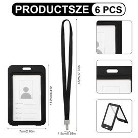 Pack of 6 ID Card Holders with Lanyard Extendable on Both Sides Transparent ID Card Holder Ticket Case Card Plastic Card Holder ID Black Holder Used for School ID Credit Card Guide