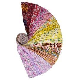 Jelly Roll Fabric 100% Cotton Quilting Fabric, 40 Pre-Cut Strips (2.5 x 44 Inch) for Quilting and Sewing - 20 Assorted Floral Prints -Warm