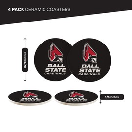 Desert Cactus Ball State University Ceramic Coasters 4 Pack BSU Cardinals Ball U Absorbent Drink Coasters with Cork Backing (Design A)